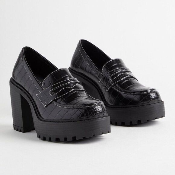 torrid Shoes - New Wide Width Black Faux Croc Platform Loafer